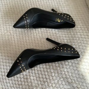 By Guess, high heeled black shoes, size 8 1/2 M. GOOD CONDITION